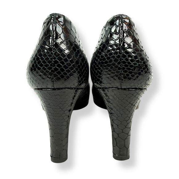 STUART WEITZMAN shiny black snakeskin leather platform heels - Picture 6 of 16